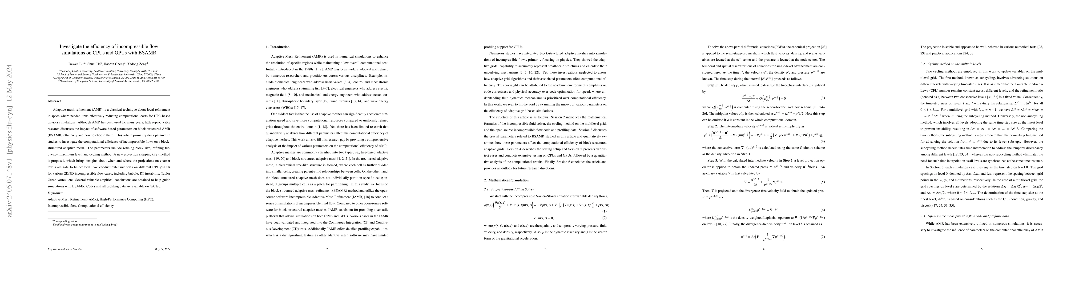 Thumbnail for Investigate the efficiency of incompressible flow simulations on CPUs
  and GPUs with BSAMR