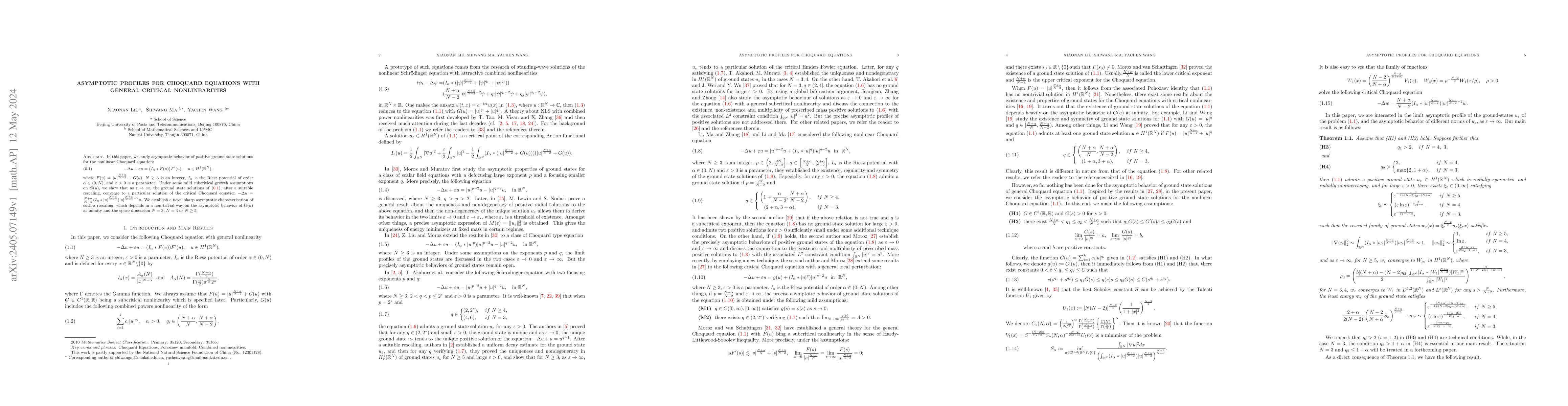 Thumbnail for Asymptotic profiles for Choquard equations with general critical
  nonlinearities