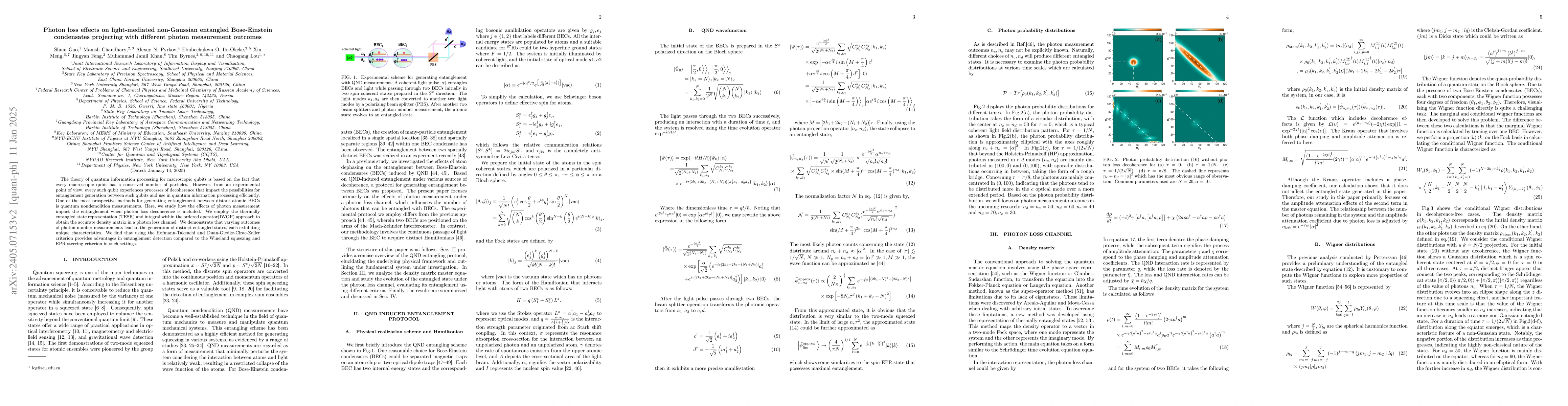 Thumbnail for Photon loss effects on light-mediated non-Gaussian entangled
  Bose-Einstein condensates projecting with different photon measurement
  outcomes