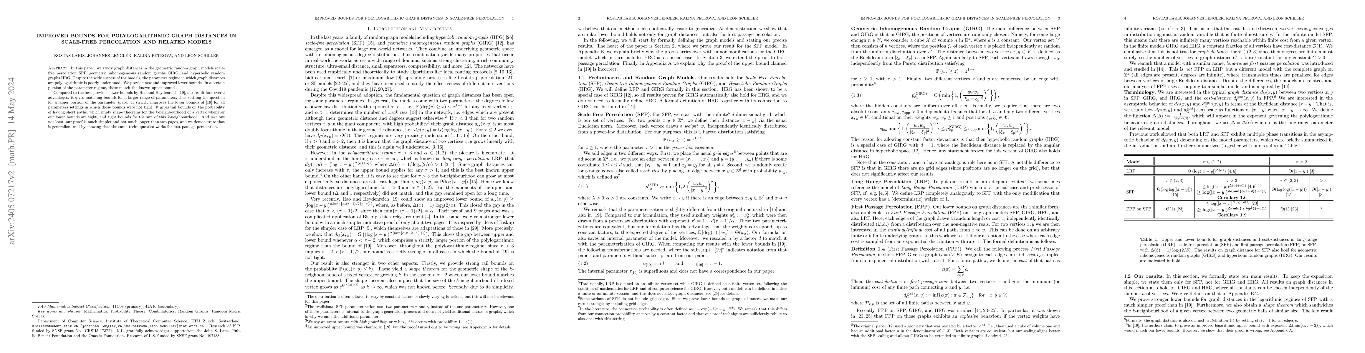 Thumbnail for Improved bounds for polylogarithmic graph distances in scale-free
  percolation and related models