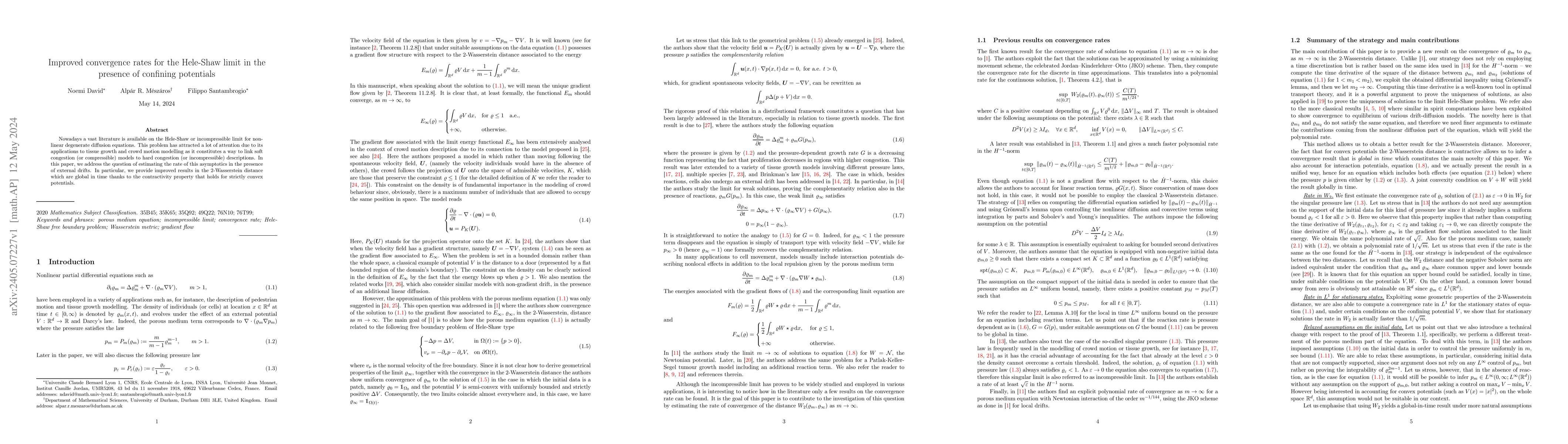 Thumbnail for Improved convergence rates for the Hele-Shaw limit in the presence of
  confining potentials