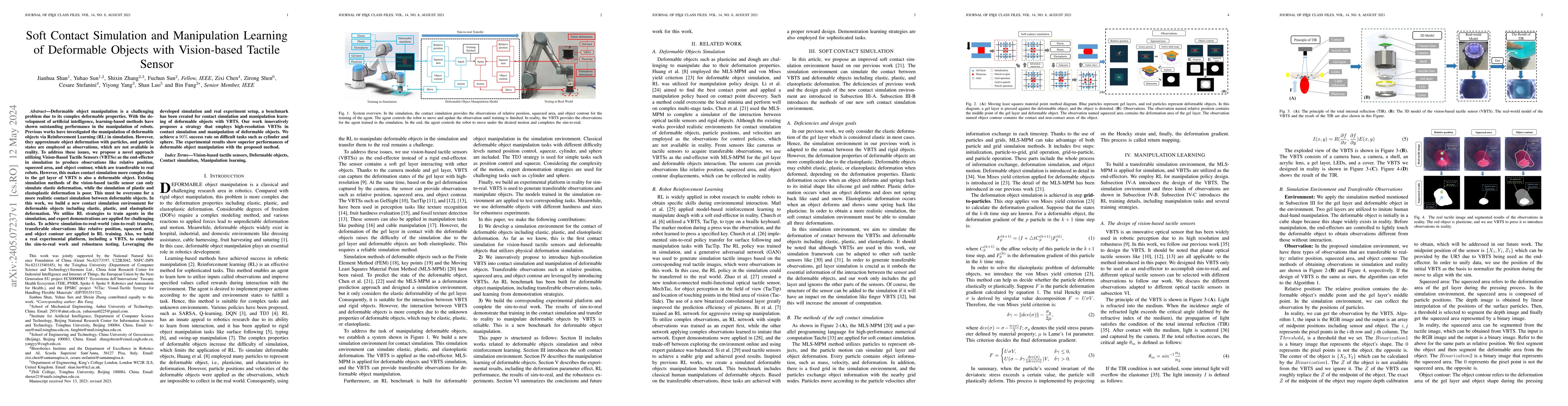 Thumbnail for Soft Contact Simulation and Manipulation Learning of Deformable Objects
  with Vision-based Tactile Sensor