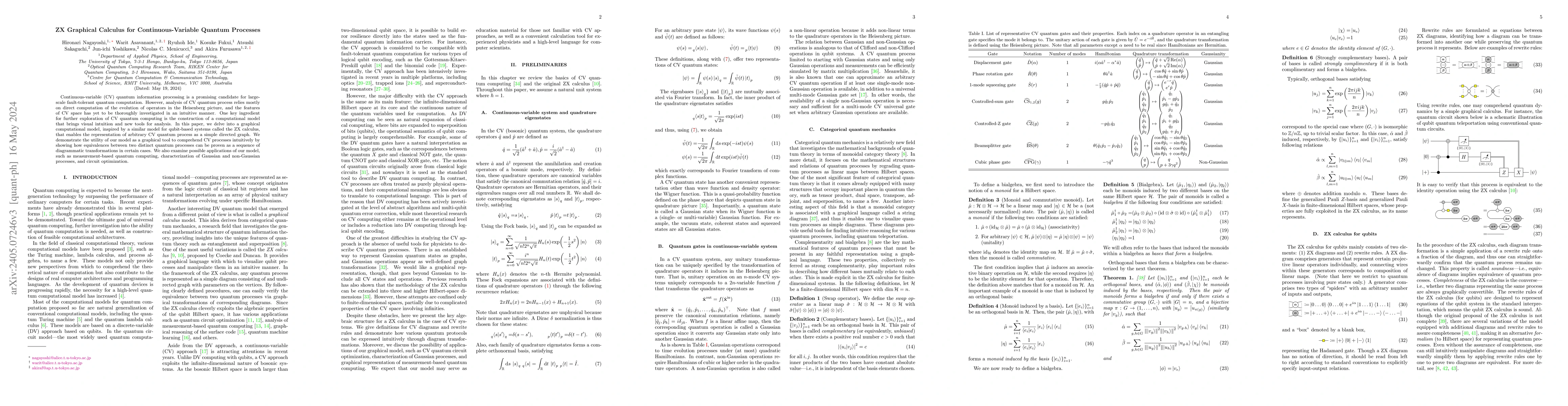 Thumbnail for ZX Graphical Calculus for Continuous-Variable Quantum Processes