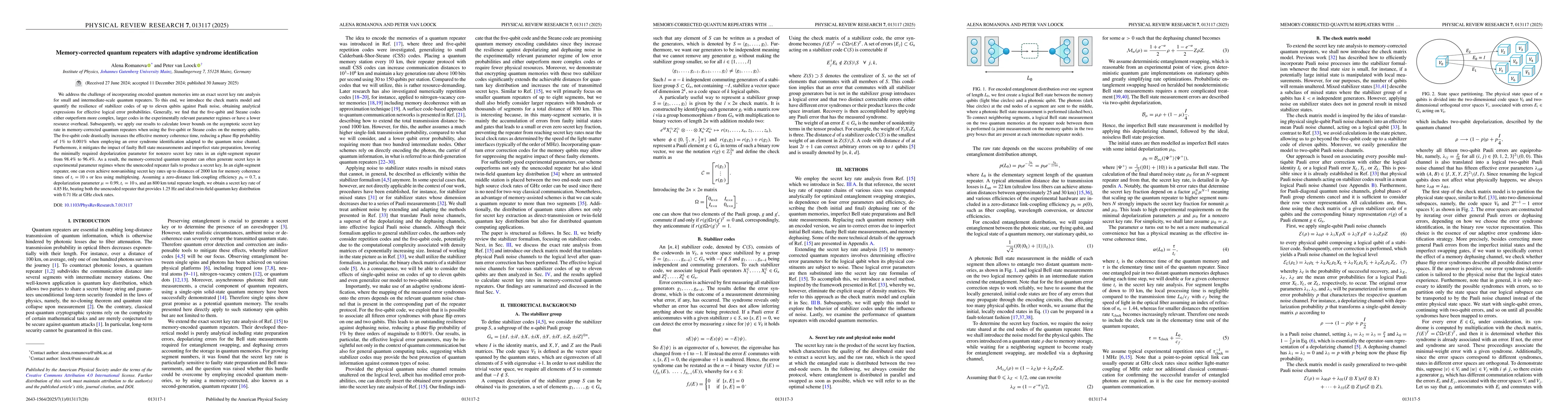 Thumbnail for Memory-corrected quantum repeaters with adaptive syndrome identification