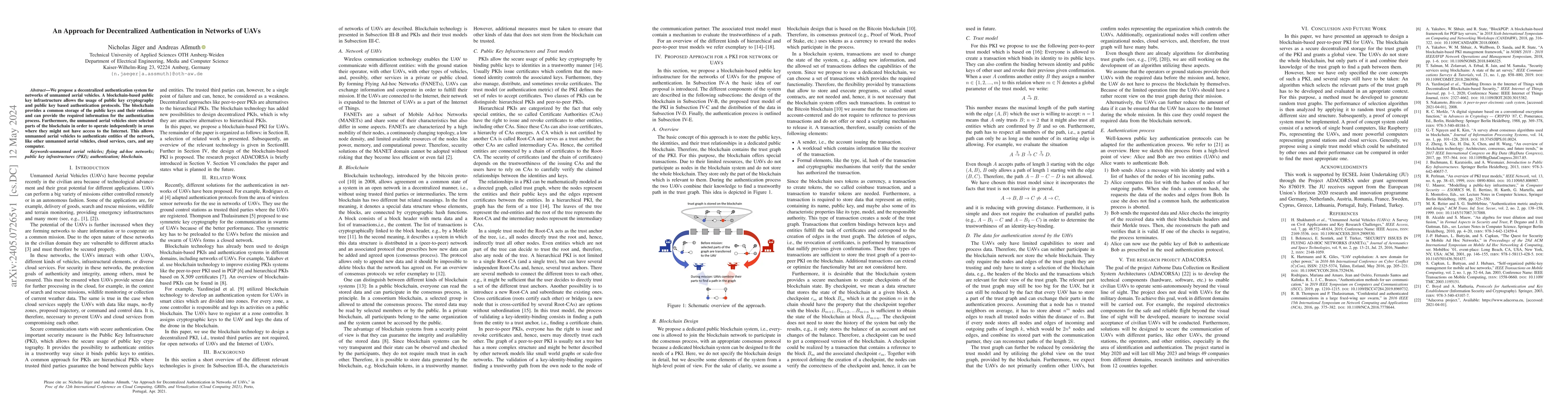 Thumbnail for An Approach for Decentralized Authentication in Networks of UAVs