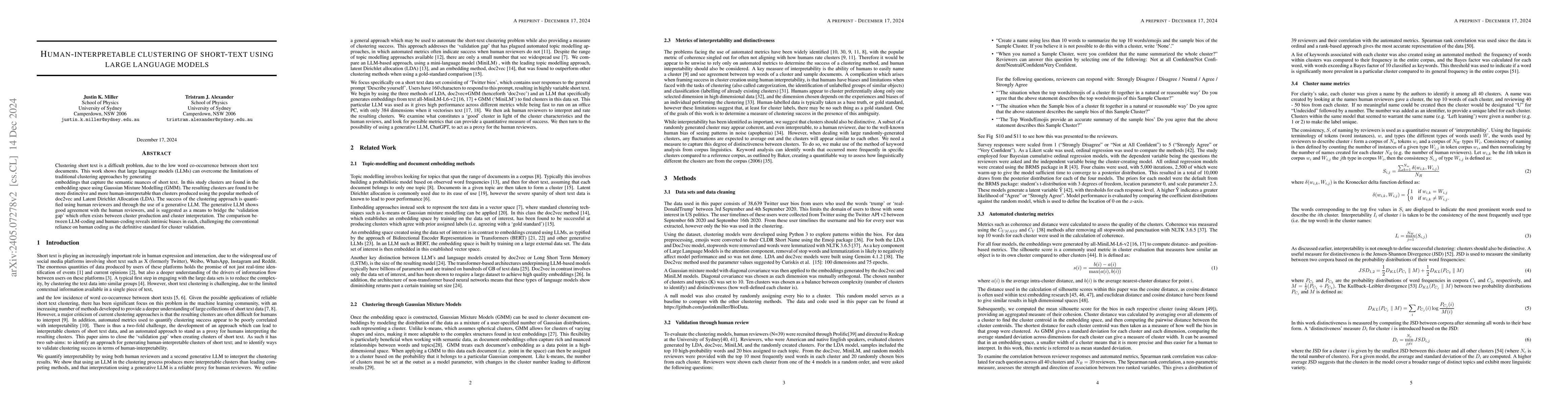 Thumbnail for Human-interpretable clustering of short-text using large language models