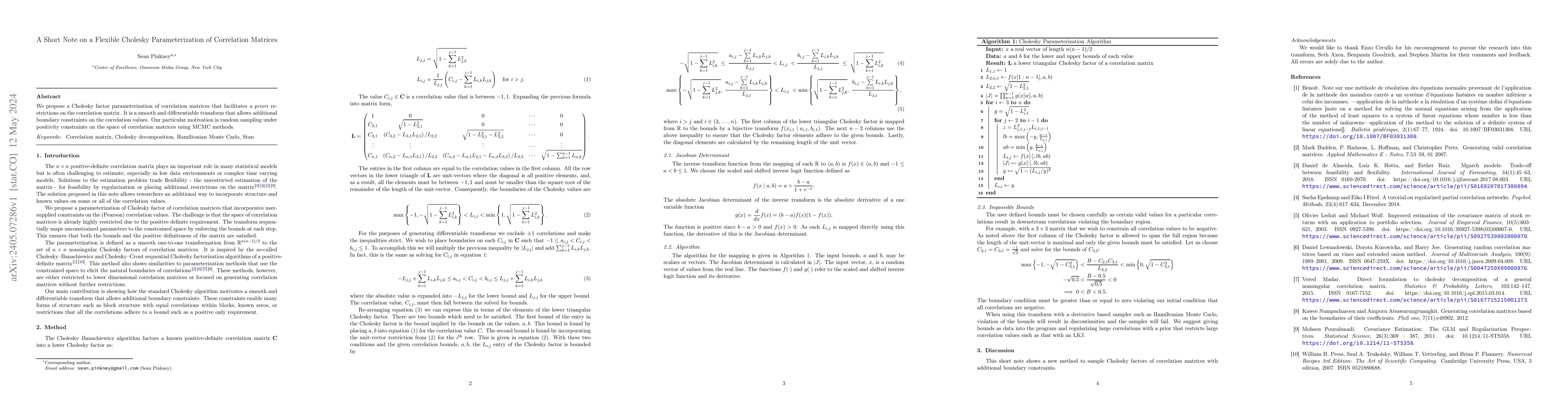 Thumbnail for A Short Note on a Flexible Cholesky Parameterization of Correlation
  Matrices