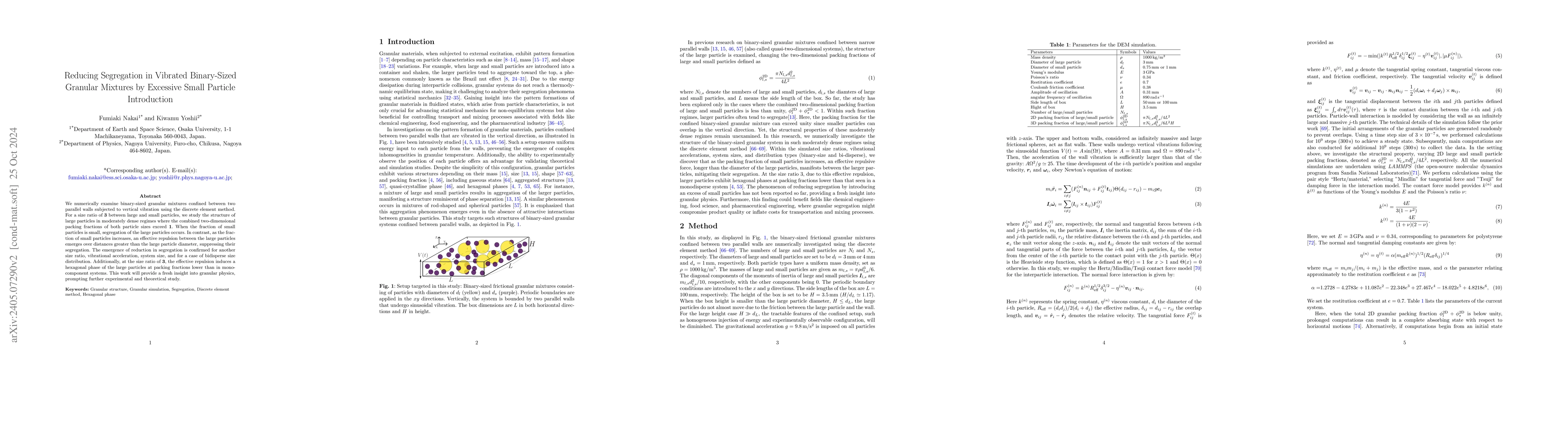 Thumbnail for Reducing segregation in vibrated binary-sized granular mixtures by
  excessive small particle introduction