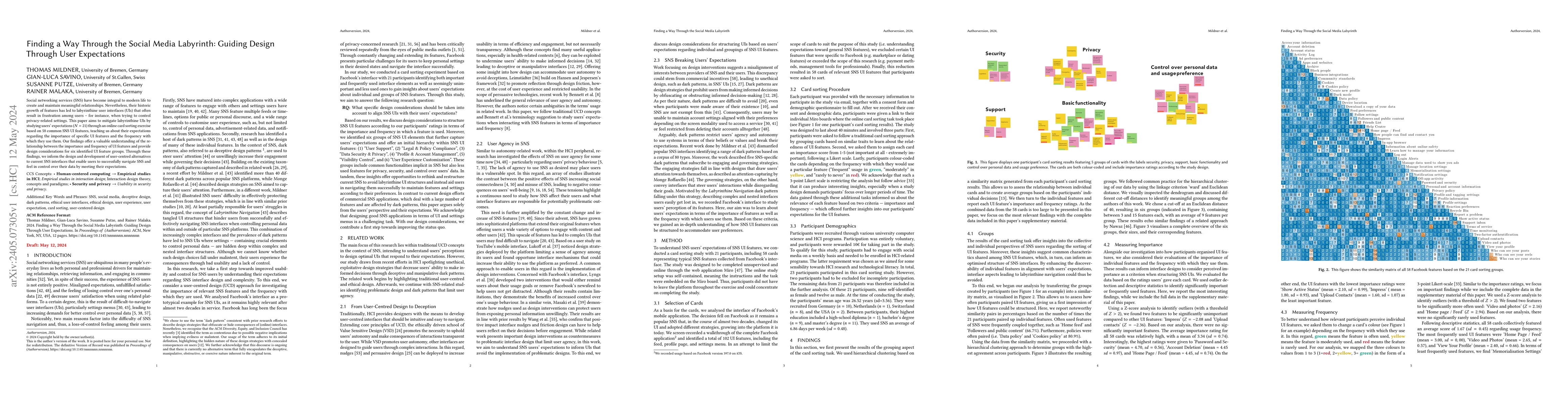 Thumbnail for Finding a Way Through the Social Media Labyrinth: Guiding Design Through
  User Expectations