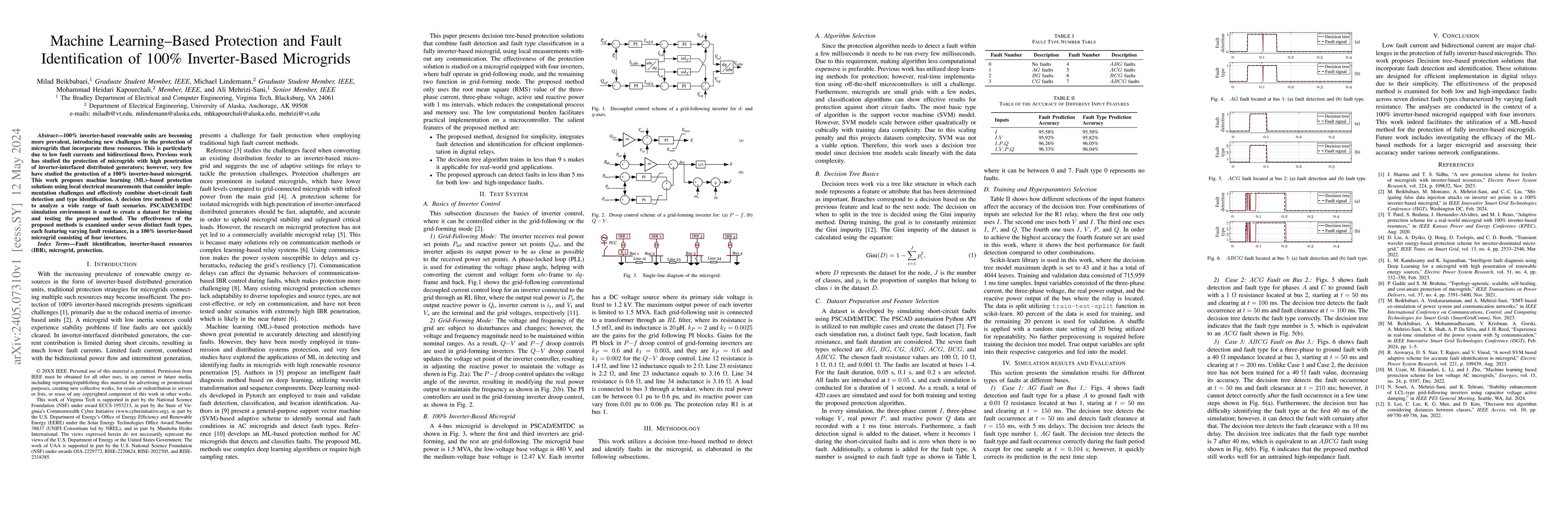 Thumbnail for Machine Learning-Based Protection and Fault Identification of 100%
  Inverter-Based Microgrids