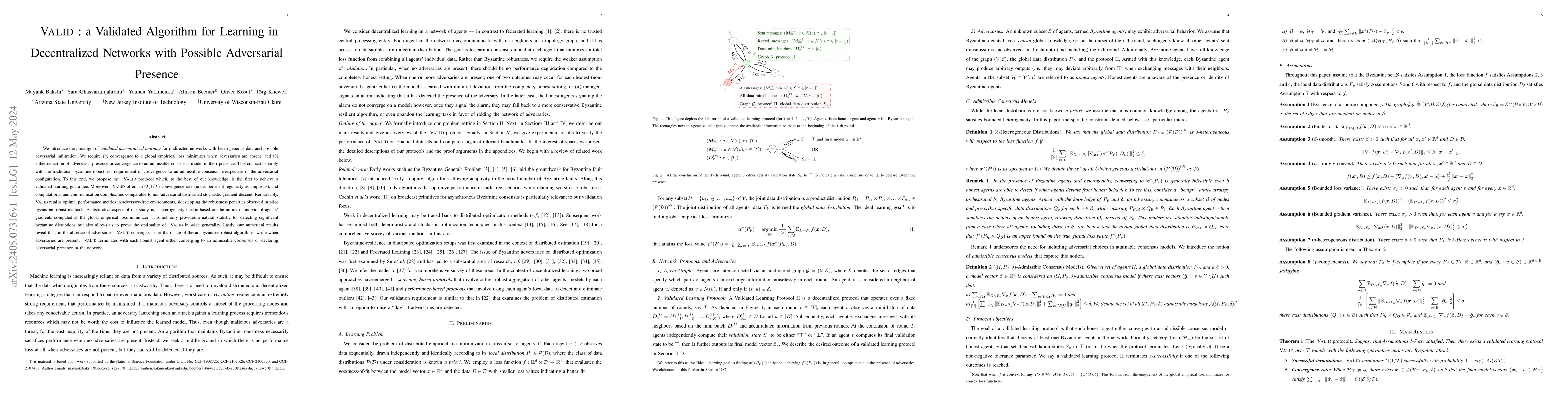 Thumbnail for VALID: a Validated Algorithm for Learning in Decentralized Networks with
  Possible Adversarial Presence