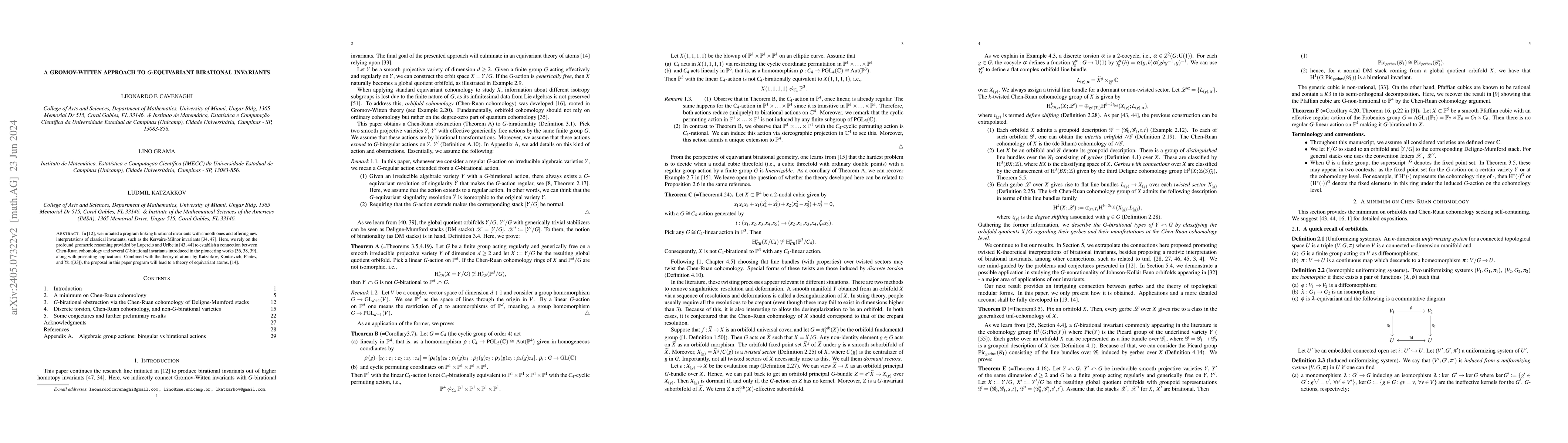 Thumbnail for A Gromov-Witten approach to $G$-equivariant birational invariants