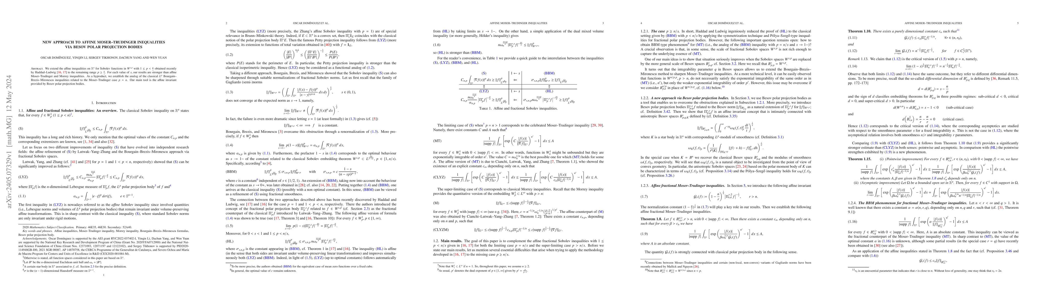 Thumbnail for New approach to affine Moser-Trudinger inequalities via Besov polar
  projection bodies