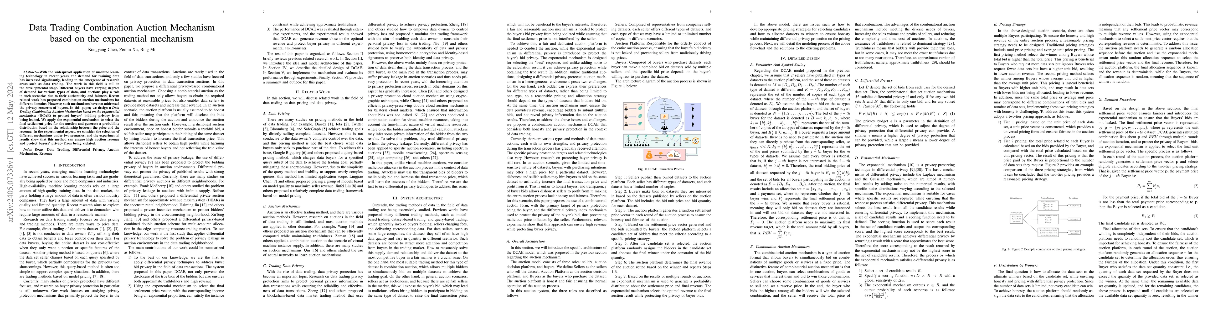 Thumbnail for Data Trading Combination Auction Mechanism based on the Exponential
  Mechanism