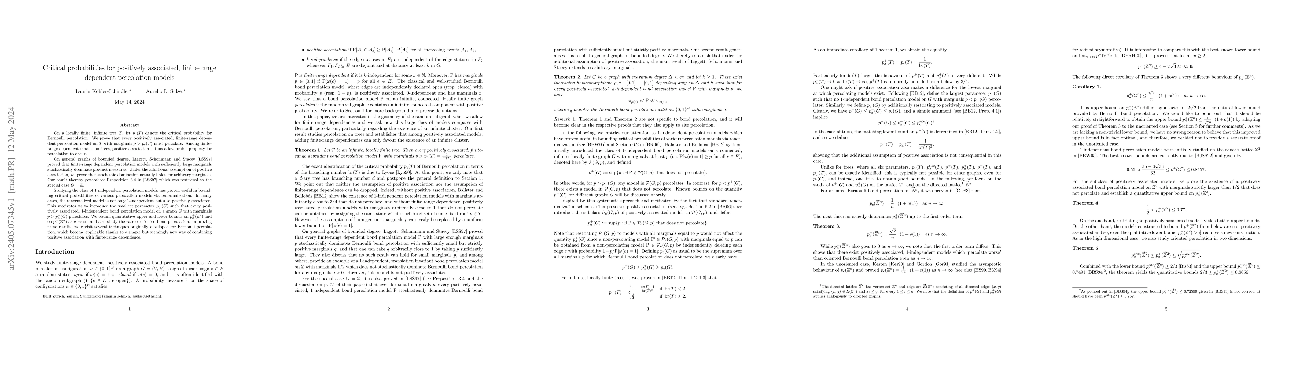 Thumbnail for Critical probabilities for positively associated, finite-range dependent
  percolation models