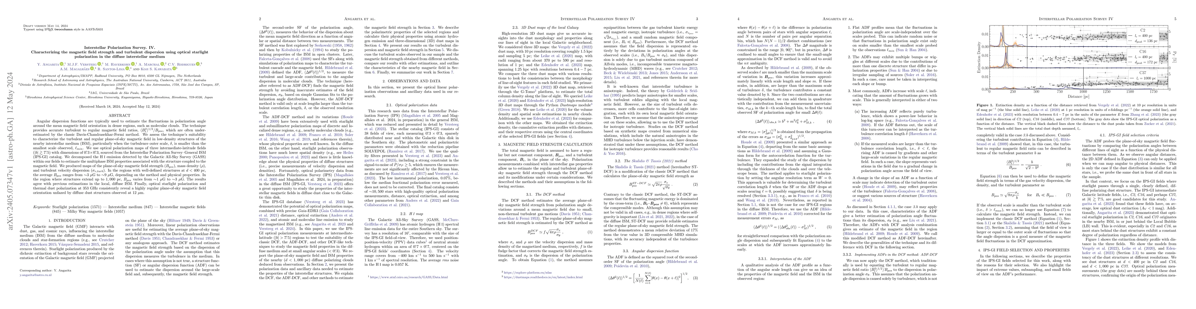 Thumbnail for Interstellar Polarization Survey. IV. Characterizing the magnetic field
  strength and turbulent dispersion using optical starlight polarization in the
  diffuse interstellar medium