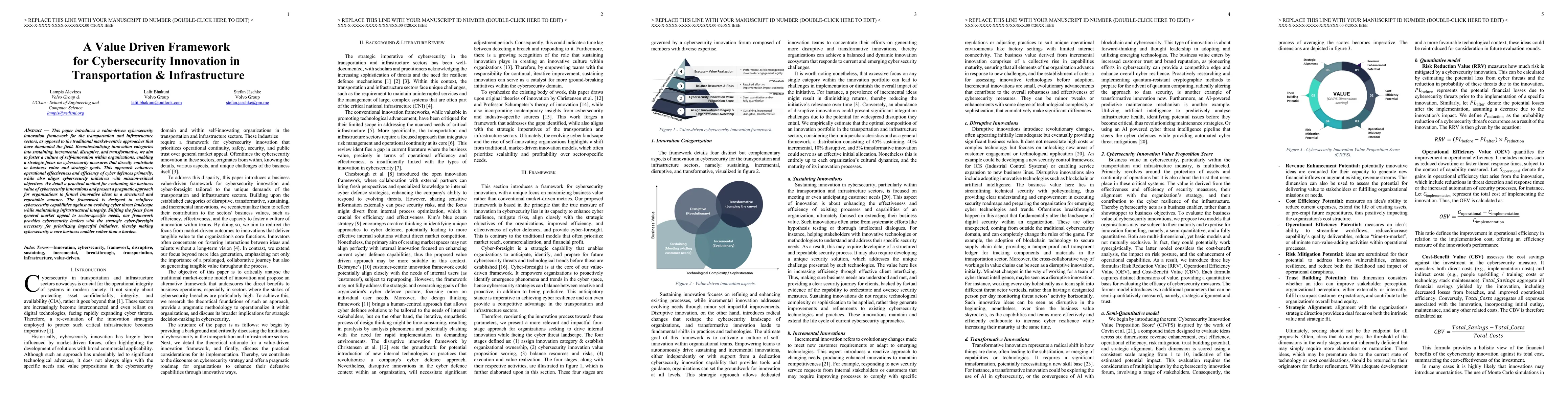 Thumbnail for A Value Driven Framework for Cybersecurity Innovation in Transportation
  & Infrastructure