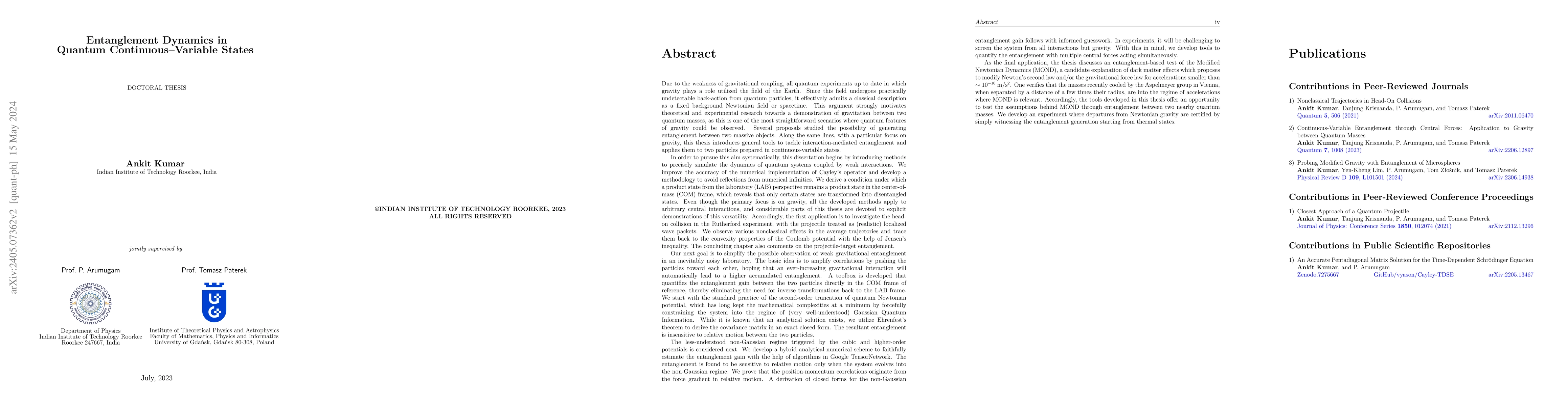 Thumbnail for Entanglement Dynamics in Quantum Continuous-Variable States