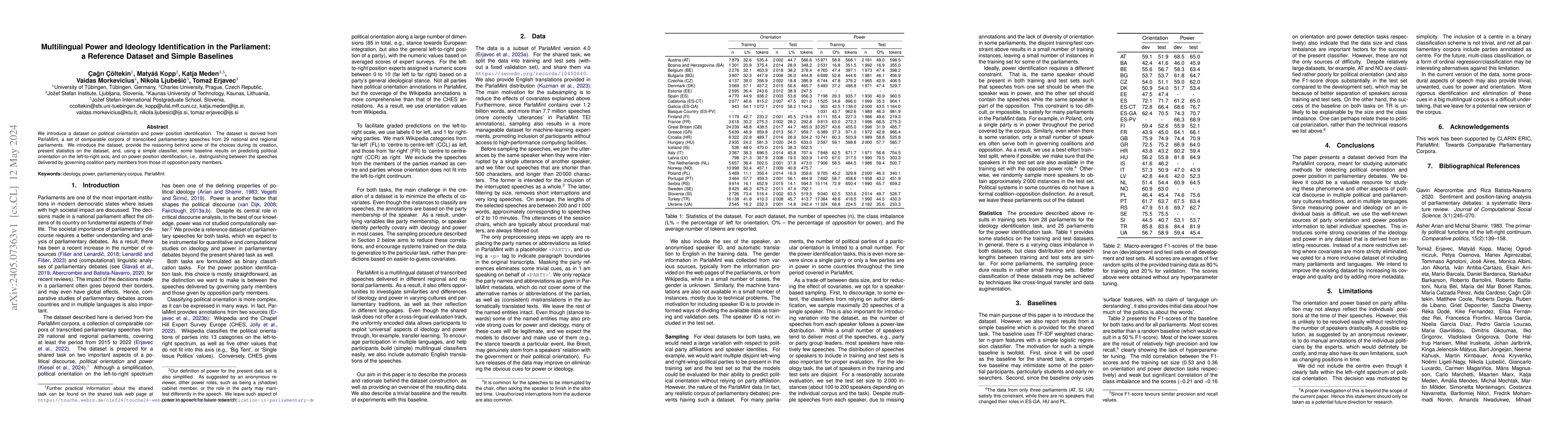 Thumbnail for Multilingual Power and Ideology Identification in the Parliament: a
  Reference Dataset and Simple Baselines