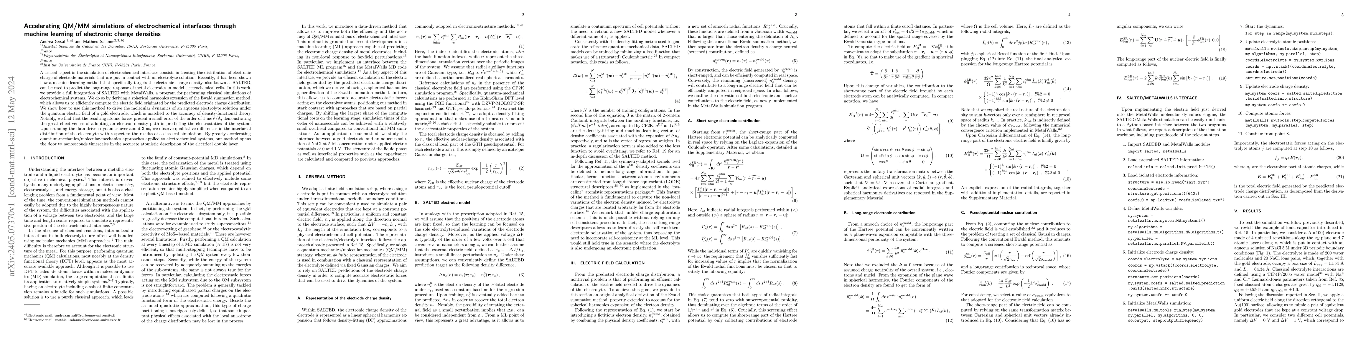Thumbnail for Accelerating QM/MM simulations of electrochemical interfaces through
  machine learning of electronic charge densities