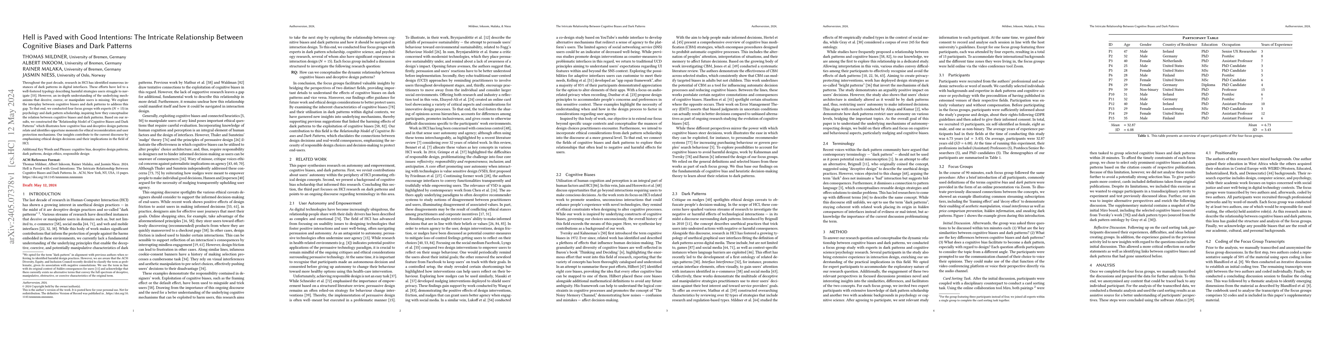 Thumbnail for Hell is Paved with Good Intentions: The Intricate Relationship Between
  Cognitive Biases and Dark Patterns