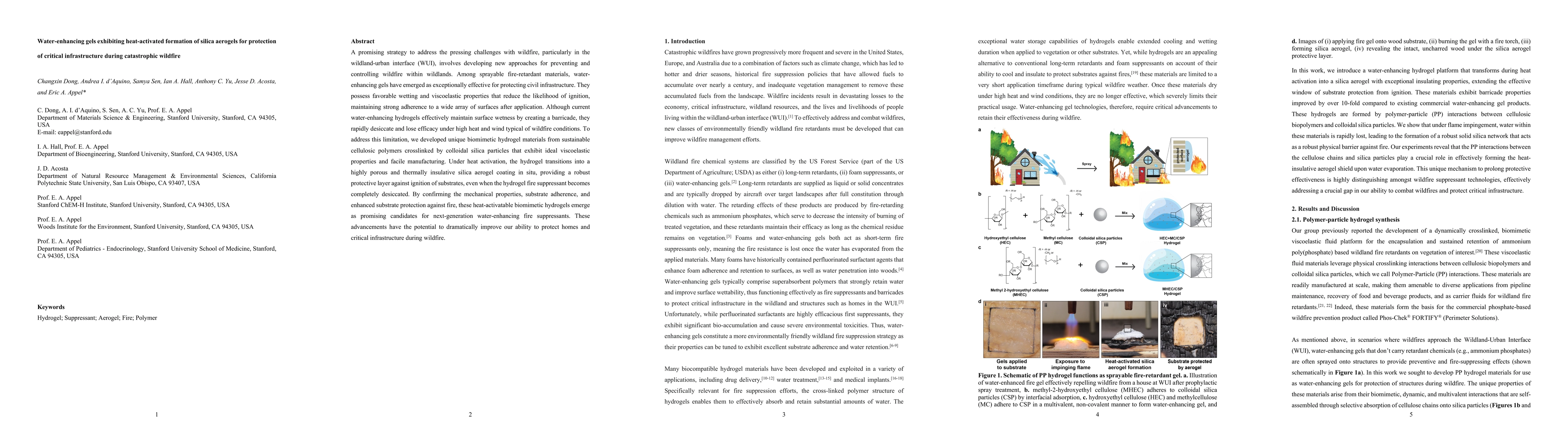 Thumbnail for Water-enhancing gels exhibiting heat-activated formation of silica
  aerogels for protection of critical infrastructure during catastrophic
  wildfire