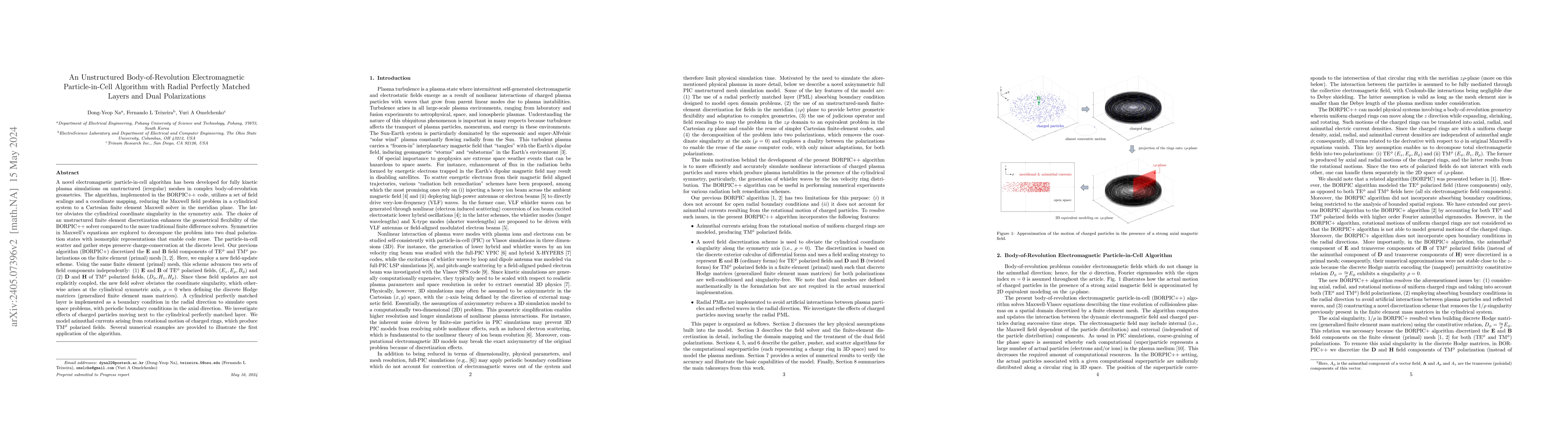 Thumbnail for An Unstructured Body-of-Revolution Electromagnetic Particle-in-Cell
  Algorithm with Radial Perfectly Matched Layers and Dual Polarizations