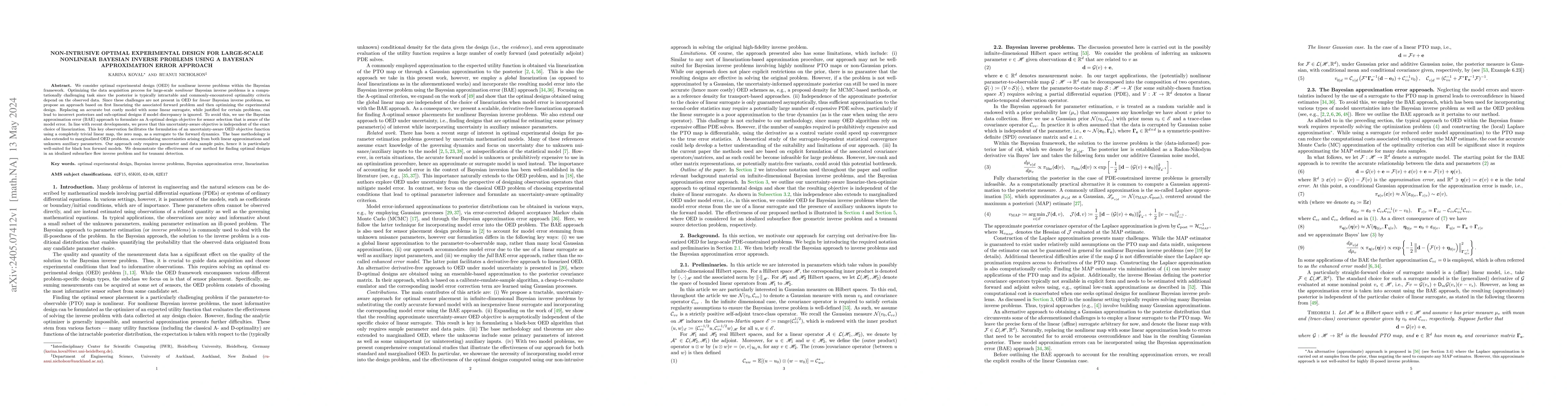 Thumbnail for Non-intrusive optimal experimental design for large-scale nonlinear
  Bayesian inverse problems using a Bayesian approximation error approach