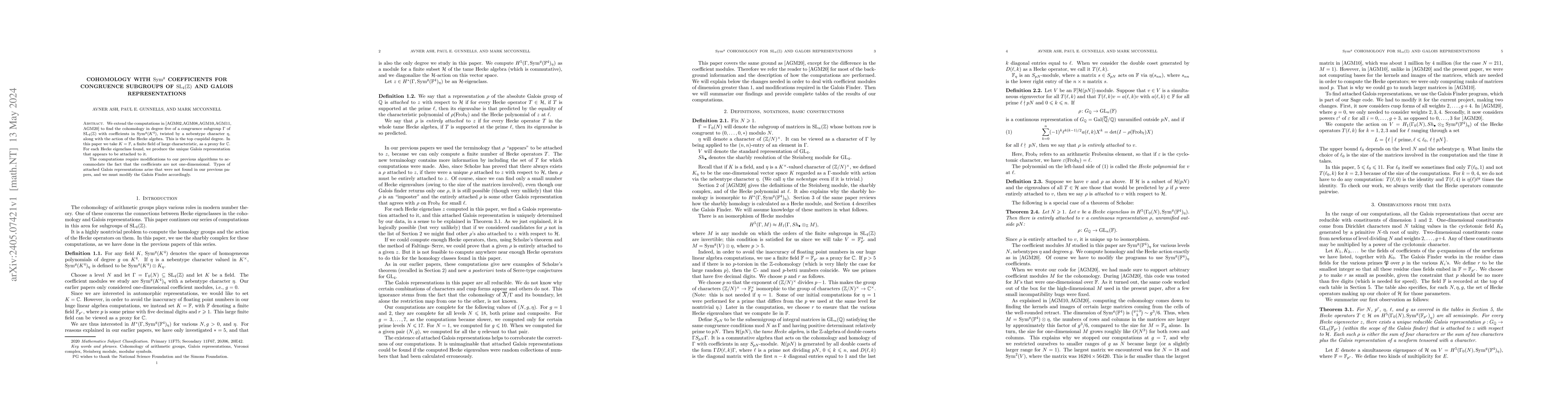 Thumbnail for Cohomology with Sym^g coefficients for congruence subgroups of SL_4(Z)
  and Galois representations