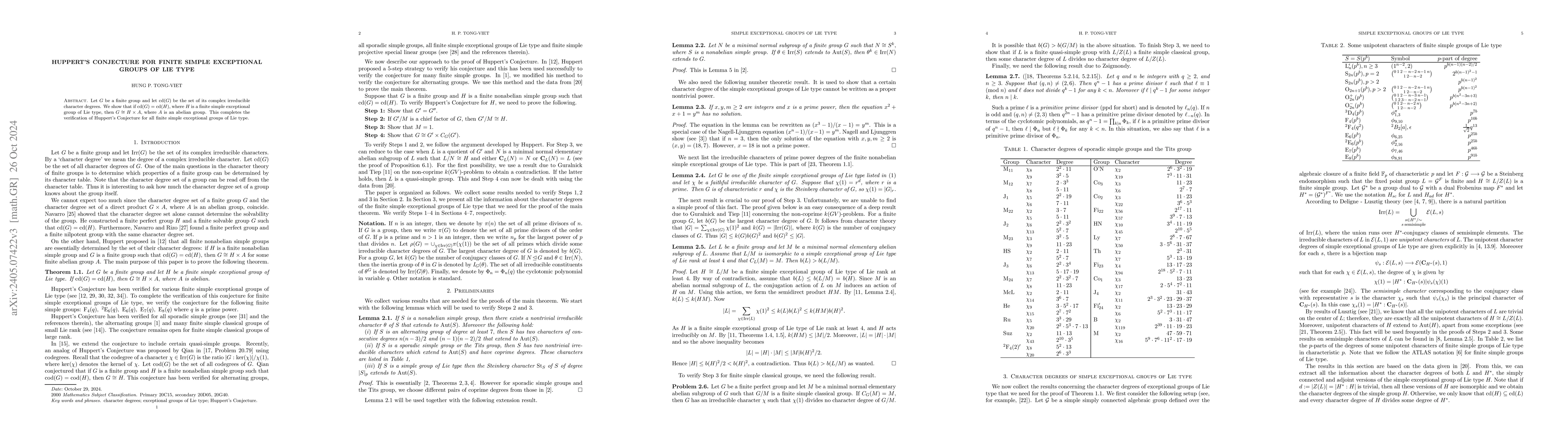 Thumbnail for Huppert's Conjecture for finite simple exceptional groups of Lie type