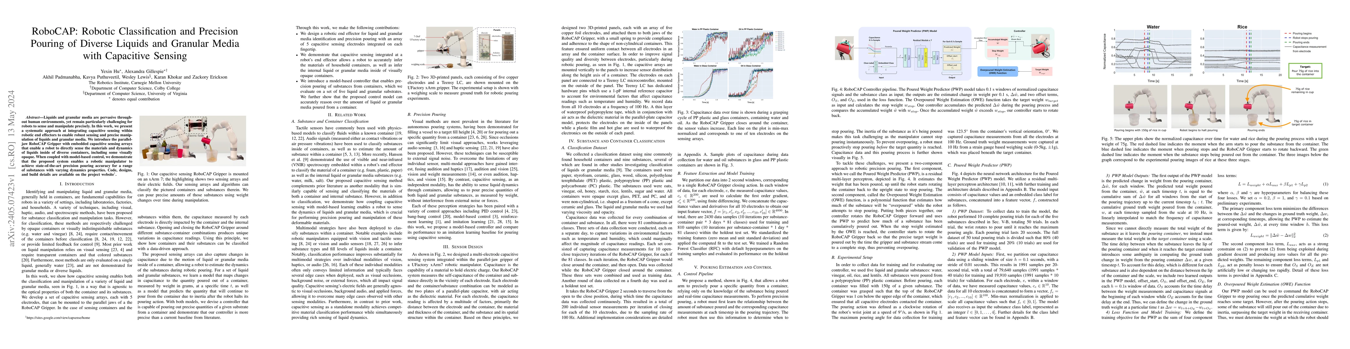 Thumbnail for RoboCAP: Robotic Classification and Precision Pouring of Diverse Liquids
  and Granular Media with Capacitive Sensing