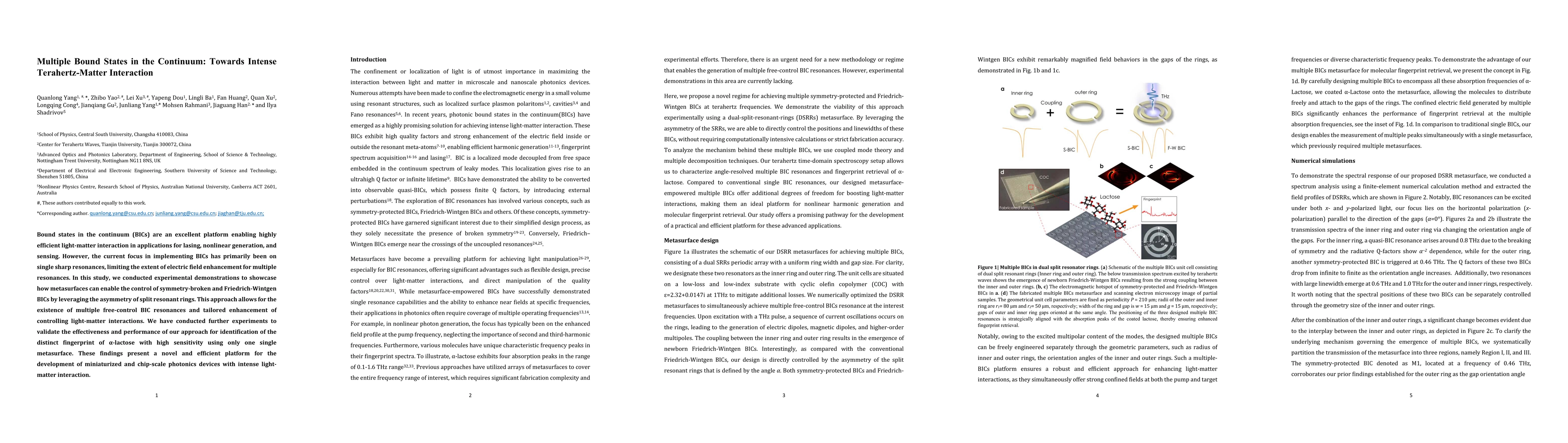 Thumbnail for Multiple Bound States in the Continuum: Towards Intense Terahertz Matter
  Interaction