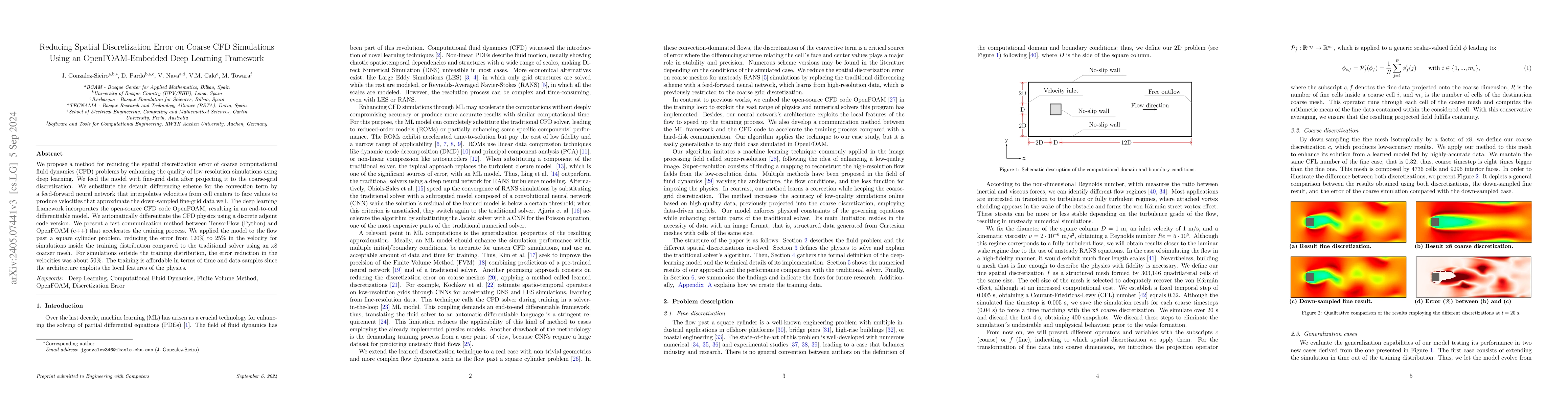 Thumbnail for Reducing Spatial Discretization Error on Coarse CFD Simulations Using an
  OpenFOAM-Embedded Deep Learning Framework