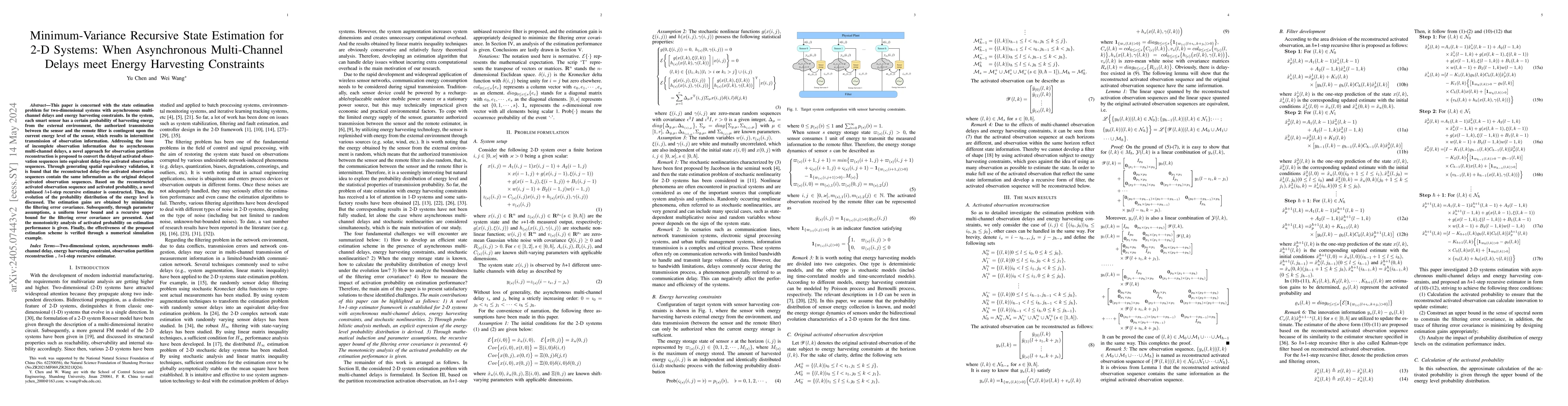 Thumbnail for Minimum-Variance Recursive State Estimation for 2-D Systems: When
  Asynchronous Multi-Channel Delays meet Energy Harvesting Constraints