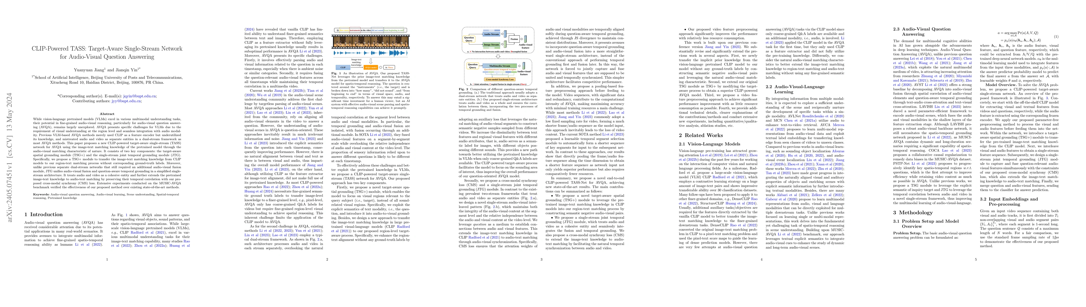 Thumbnail for CLIP-Powered TASS: Target-Aware Single-Stream Network for Audio-Visual
  Question Answering