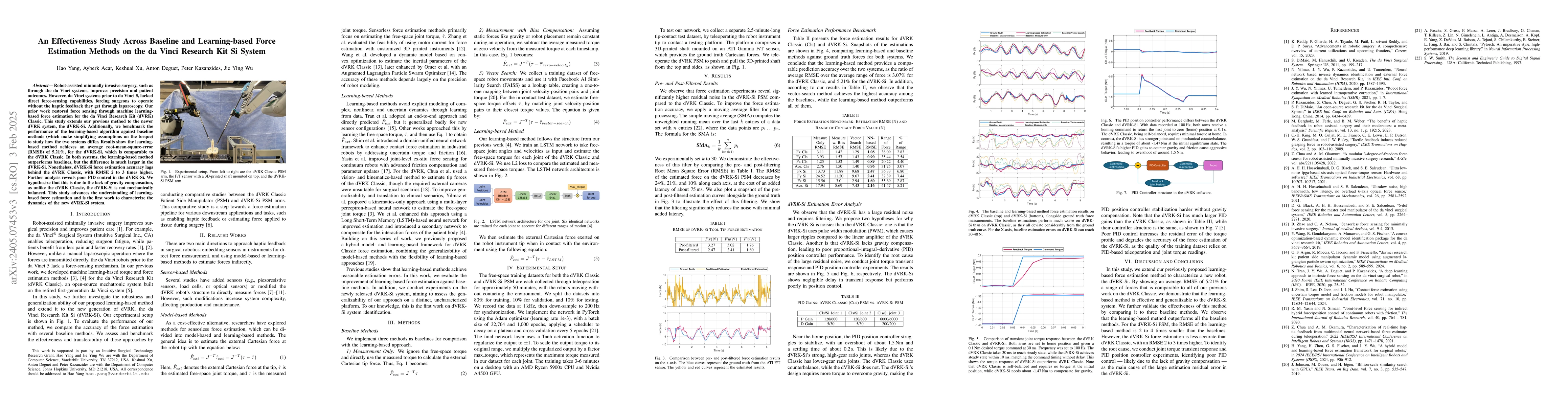 Thumbnail for An Effectiveness Study Across Baseline and Neural Network-based Force
  Estimation Methods on the da Vinci Research Kit Si System