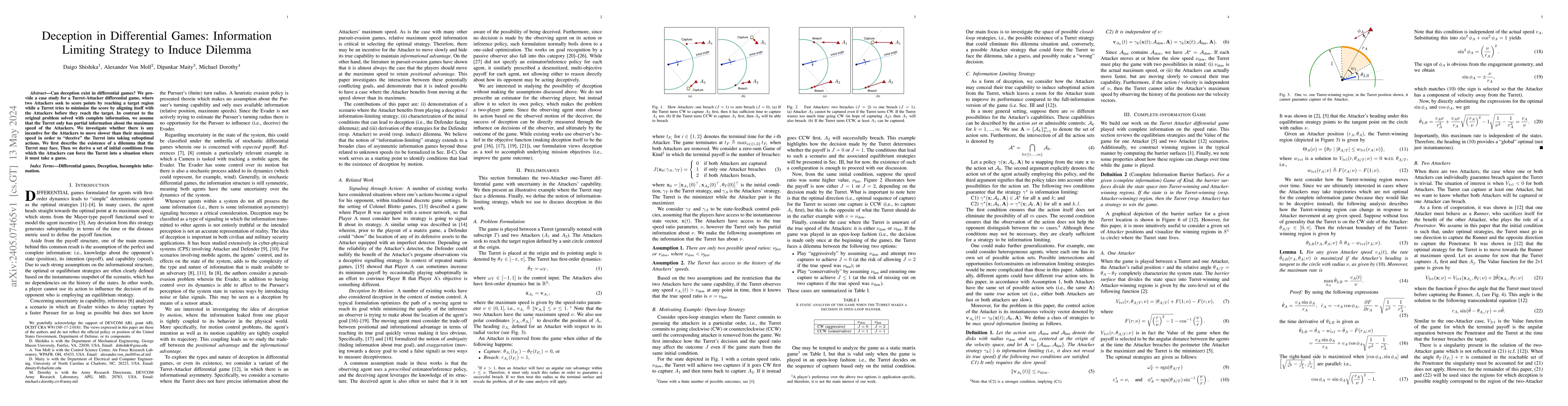 Thumbnail for Deception in Differential Games: Information Limiting Strategy to Induce
  Dilemma