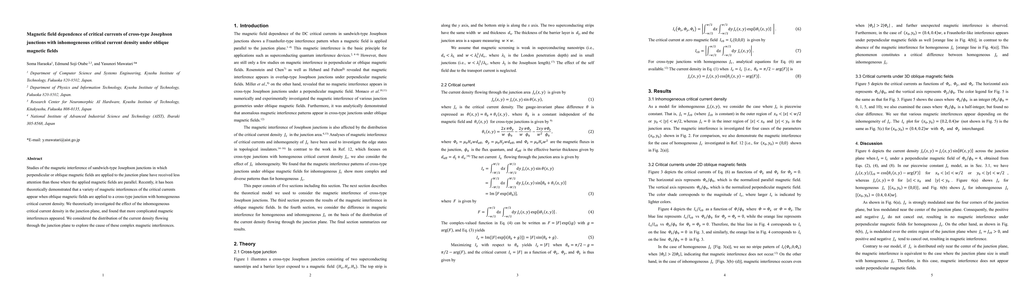 Thumbnail for Magnetic field dependence of critical currents of cross-type Josephson
  junctions with inhomogeneous critical current density under oblique magnetic
  fields