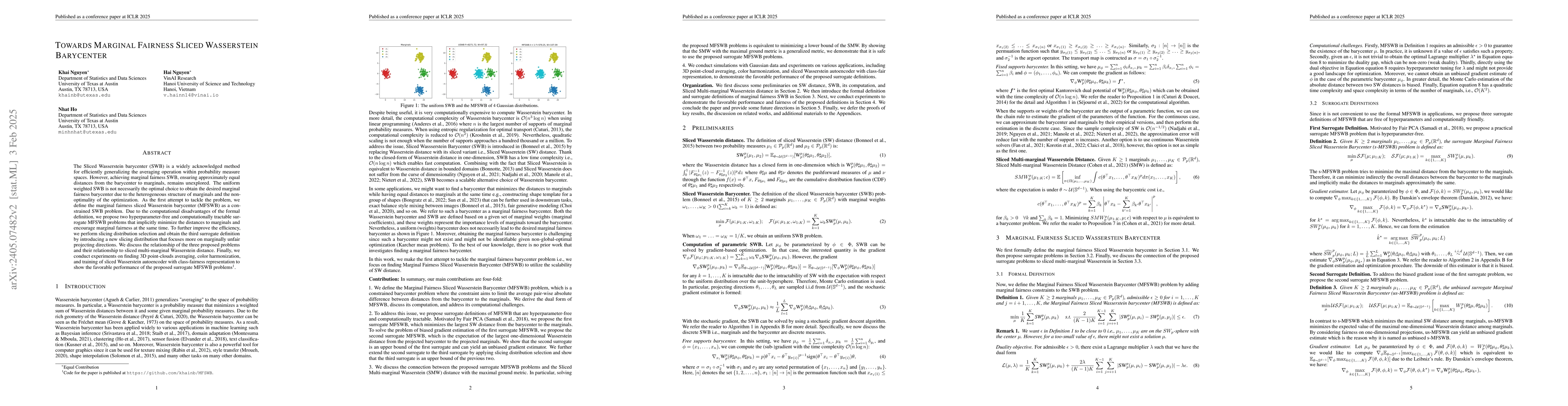 Thumbnail for Marginal Fairness Sliced Wasserstein Barycenter