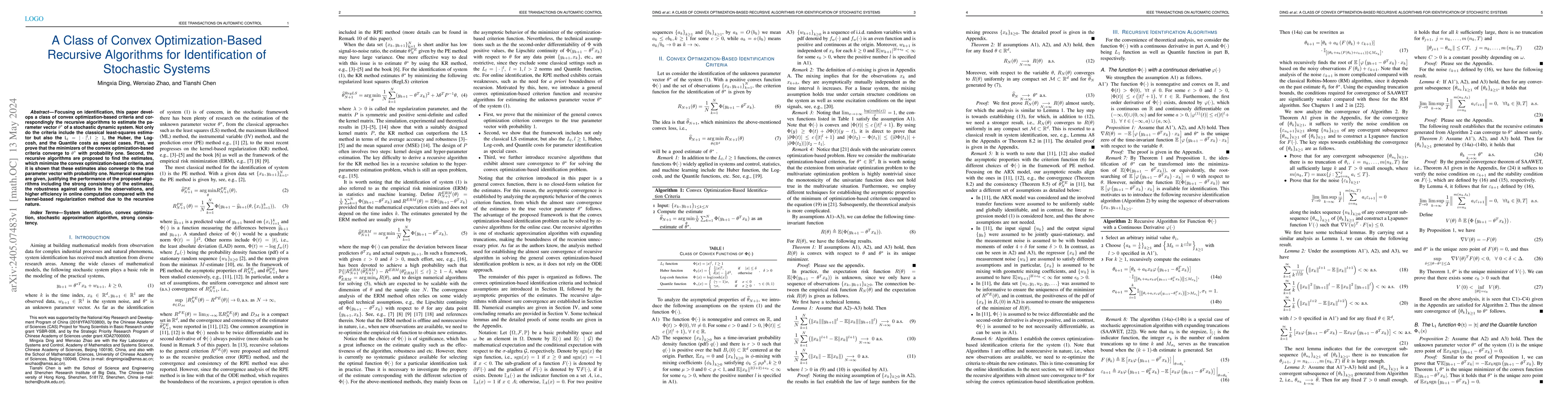 Thumbnail for A Class of Convex Optimization-Based Recursive Algorithms for
  Identification of Stochastic Systems
