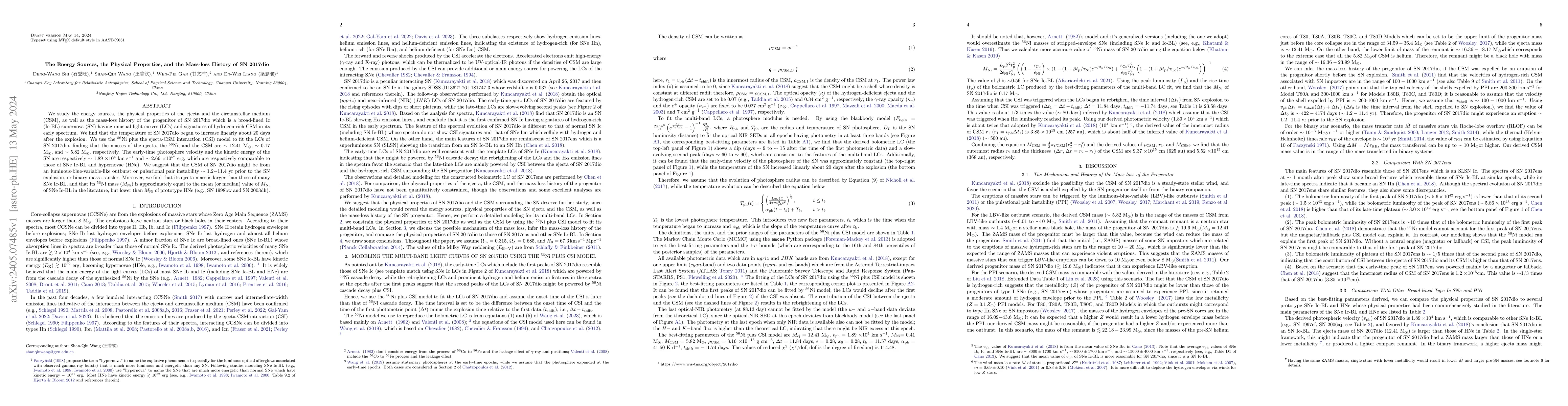 Thumbnail for The Energy Sources, the Physical Properties, and the Mass-loss History
  of SN 2017dio