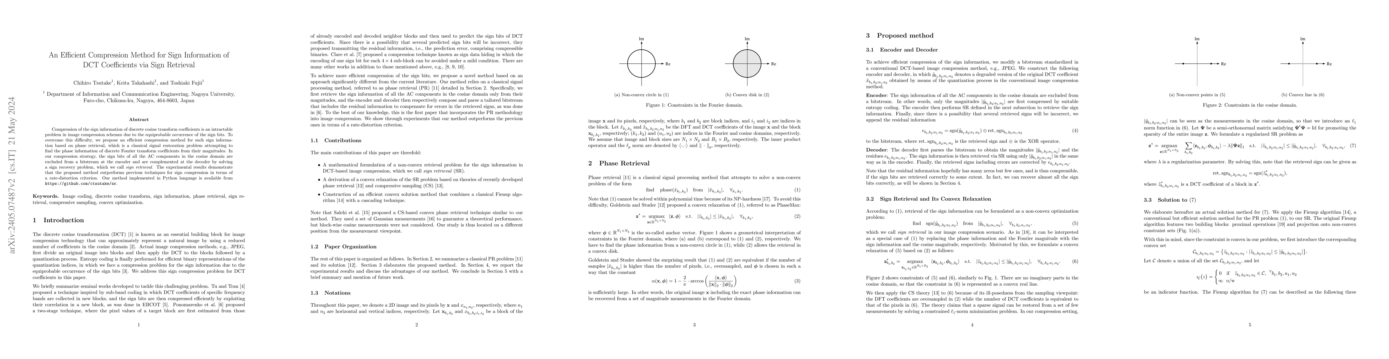 Thumbnail for An Efficient Compression Method for Sign Information of DCT Coefficients
  via Sign Retrieval