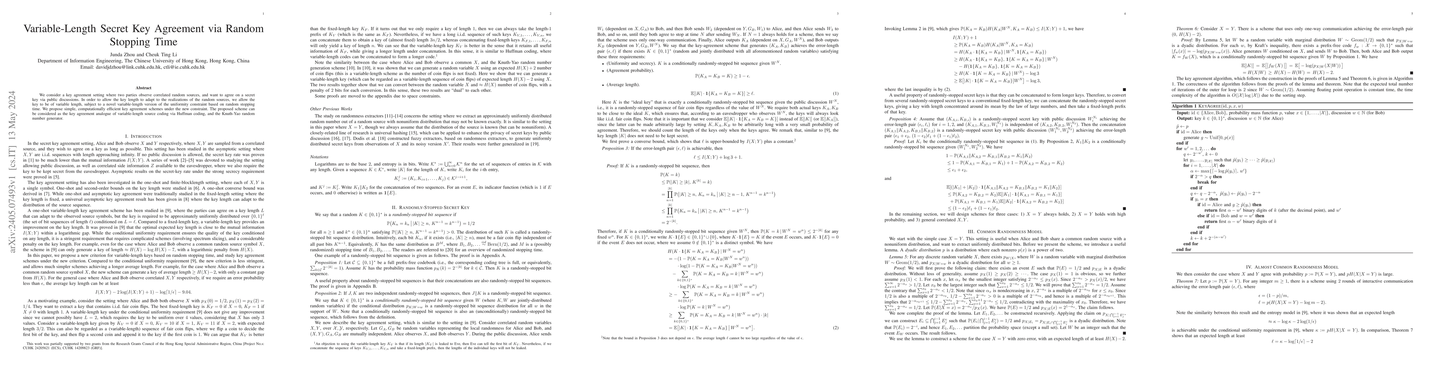 Thumbnail for Variable-Length Secret Key Agreement via Random Stopping Time
