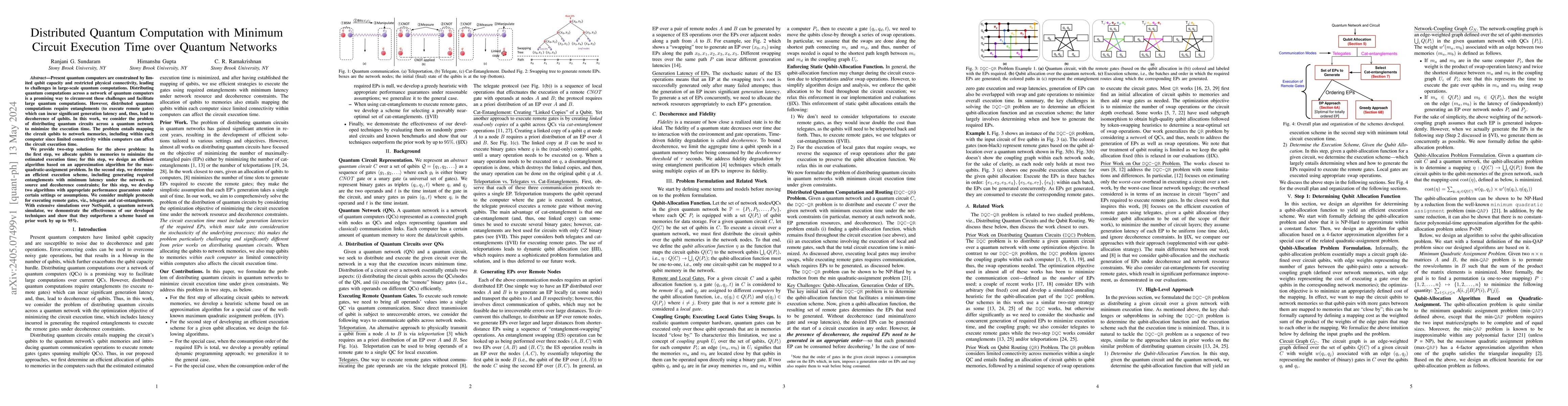 Thumbnail for Distributed Quantum Computation with Minimum Circuit Execution Time over
  Quantum Networks