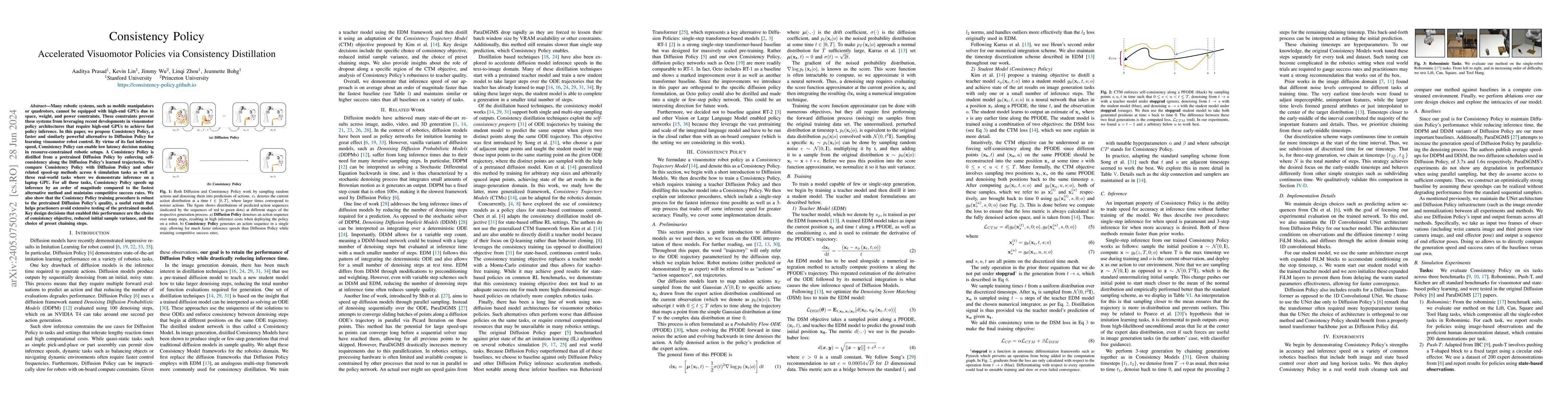 Thumbnail for Consistency Policy: Accelerated Visuomotor Policies via Consistency
  Distillation