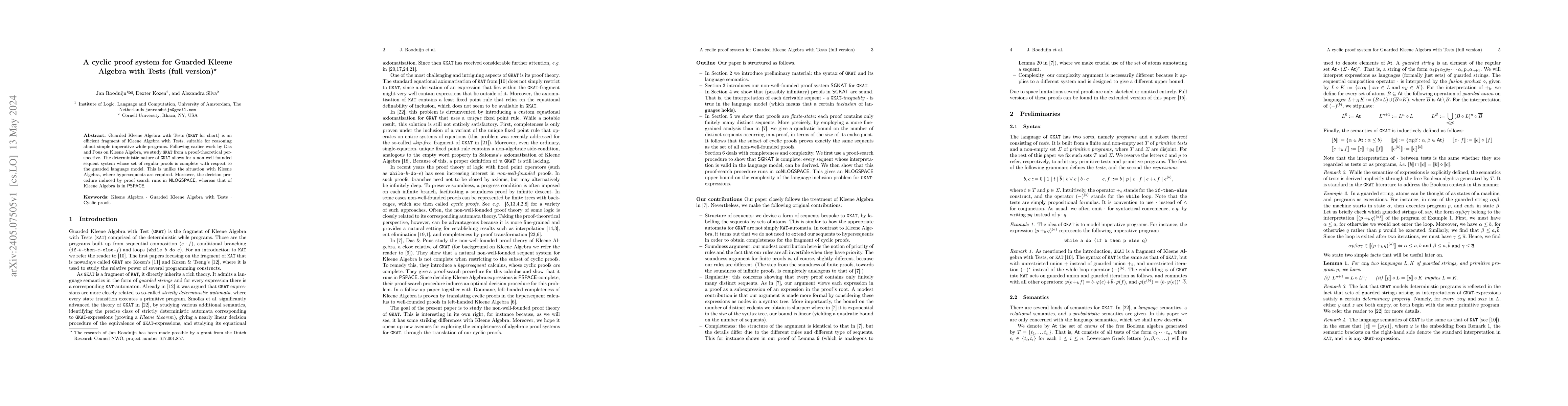 Thumbnail for A cyclic proof system for Guarded Kleene Algebra with Tests (full
  version)