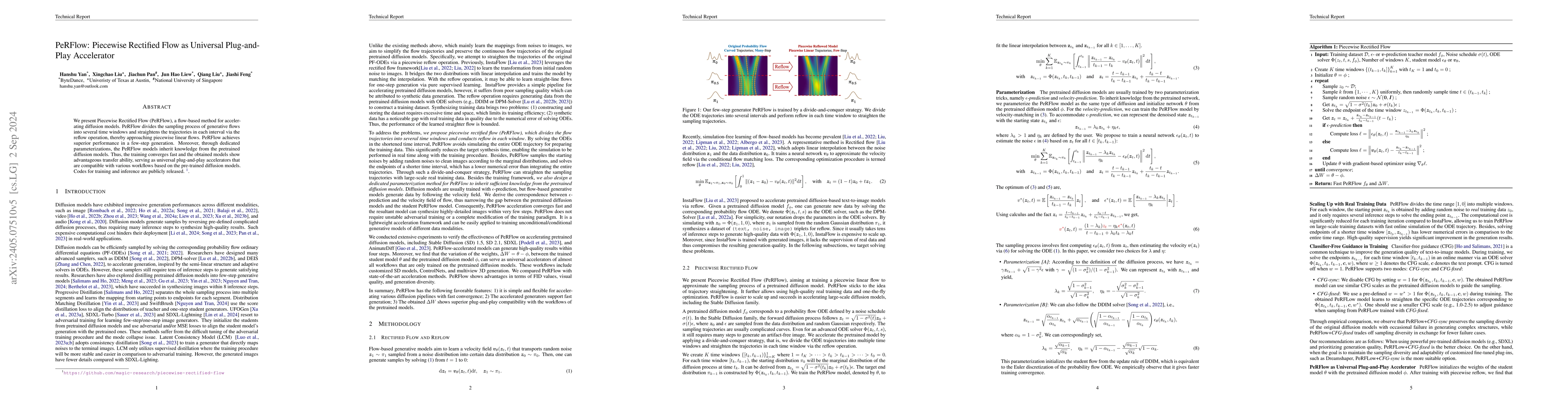 Thumbnail for PeRFlow: Piecewise Rectified Flow as Universal Plug-and-Play Accelerator