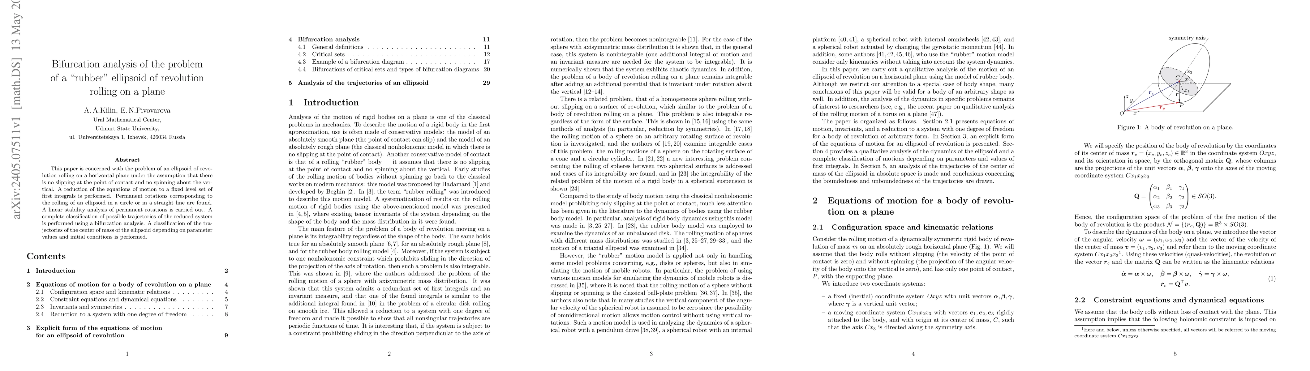 Thumbnail for Bifurcation analysis of the problem of a "rubber" ellipsoid of
  revolution rolling on a plane