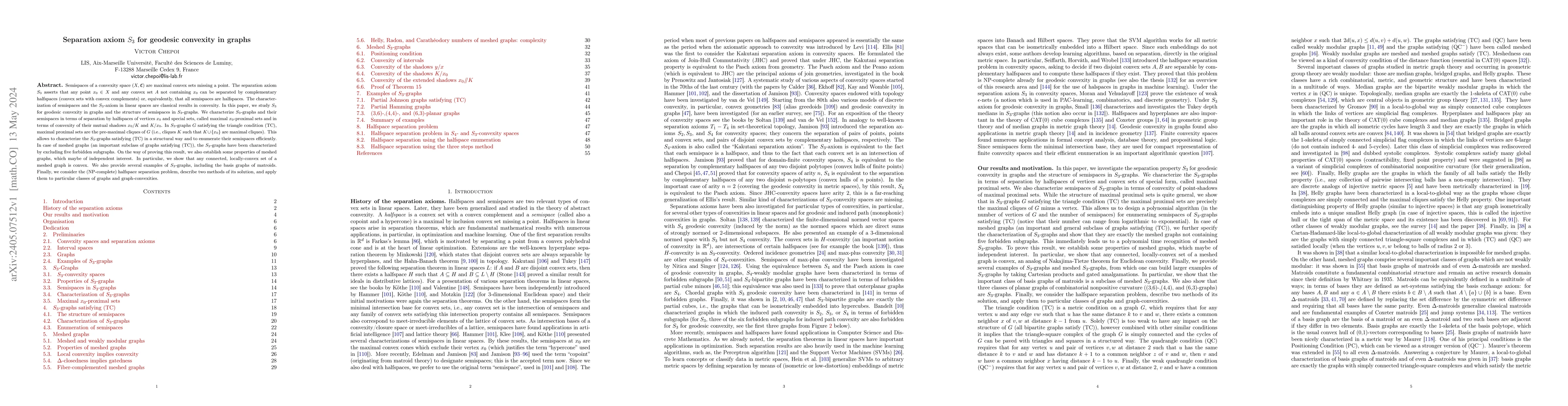 Thumbnail for Separation axiom $S_3$ for geodesic convexity in graphs
