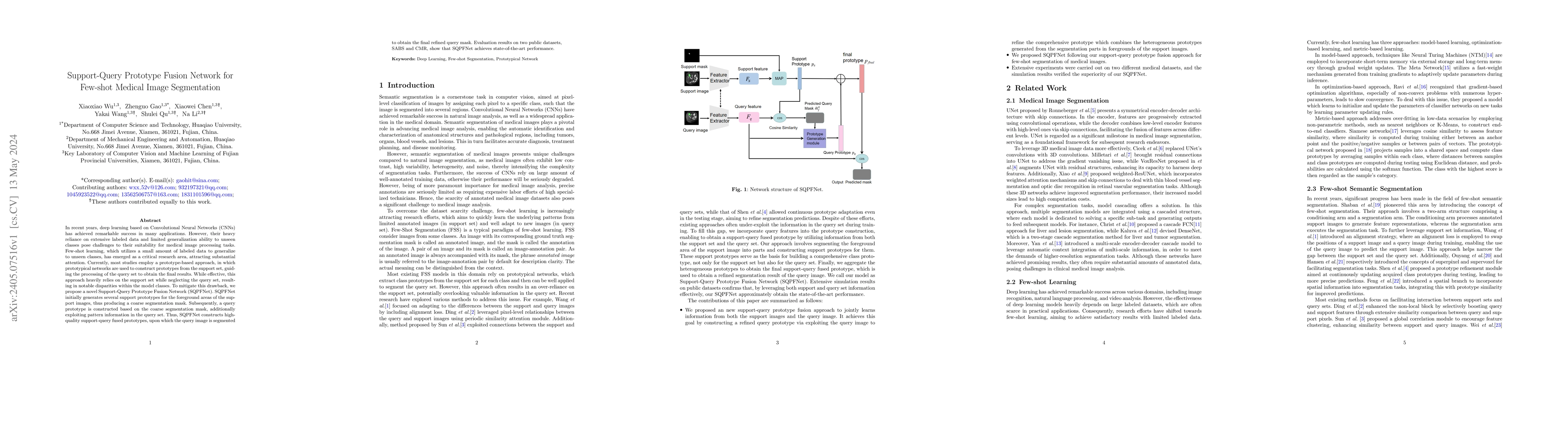 Thumbnail for Support-Query Prototype Fusion Network for Few-shot Medical Image
  Segmentation
